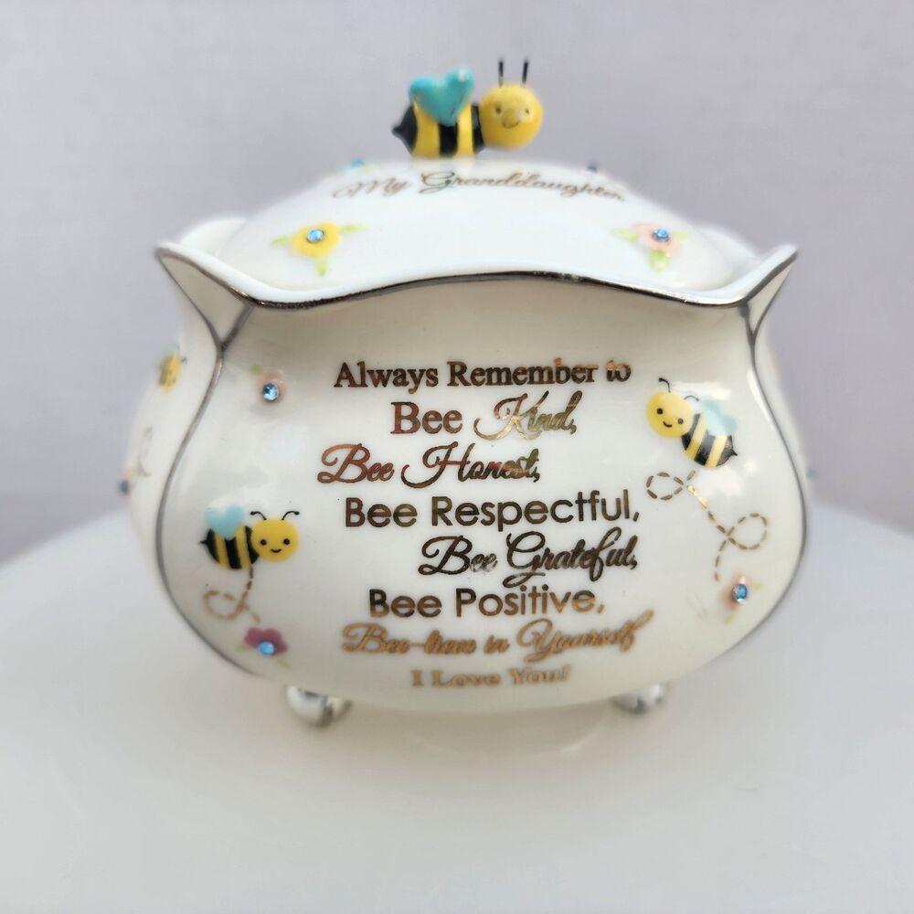 Granddaughter Bee Themed Music Trinket Jar w/ Lid Plays You're my Sunshine